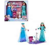 Mattel Disney Frozen Toys, Anna & Elsa Fashion Dolls in Royal Fitting Nightgowns & Slippers with Olaf Figure & 12 Accessories, Slumber Sister Set, JML08