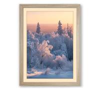 Frozen Forest at Dawn Scandinavian Framed Wall Art Print A2 (59.4×42cm) Oak, Wall Decor for Living Room, Bedroom, Office & Home, Ready to Hang, Art Gift