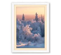 Frozen Forest at Dawn Scandinavian Framed Wall Art Print A2 (59.4×42cm) White, Wall Decor for Living Room, Bedroom, Office & Home, Ready to Hang, Art Gift