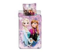 Frozen Girl Single Duvet Cover 135x200 + Pillowcase Elsa & Anna 100% Cotton | Reversible bedding | Single bed | 100% Cotton Oeko-Tex | Elsa Anna Olaf | Great gift | Skin-friendly | Official licence