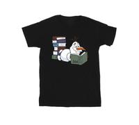 Frozen Girl's Olaf Reading Cotton T-Shirt in Black | Size: 3-4 Years frozen Black 3-4 Years