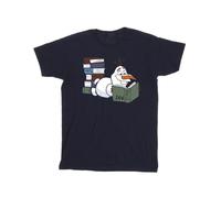 Frozen Girl's Olaf Reading Cotton T-Shirt in Navy | Size: 7-8 Years frozen Navy 7-8 Years