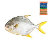 Frozen Golden Pomfret Fish 1kg with Rajah Fish Seasoning 100Gr - Fresh Golden Pomfret, spiced to perfection with Rajah seasoning