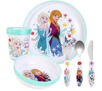 Frozen Kids 6 Piece Reusable Dinner Set - Cup, Bowl, Plate & Cutlery | Lightweight & Kid-Friendly Dinnerware Set Includes Knife, Fork & Spoon, Plastic Tableware Set | Easy to Hold Design