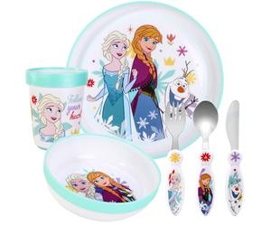 Frozen Kids 6 Piece Reusable Dinner Set - Plate/Bowl/Cup/Knife/Fork/Spoon - Childrens Dinnerware Tableware Cutlery Set