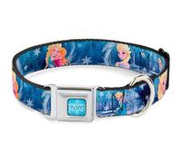 FROZEN Logo Full Color Blues Seatbelt Buckle Collar - Frozen Elsa the Snow Queen Poses/Snowflakes