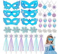 Frozen Party Bag Fillers Snowflake Party Favours Party Masks Necklaces Magic Wands Heart Rings Snowflake Hairpins Frozen Toys Birthday Party Supplies for Kids Girls Princess Dress Up Accessories