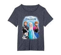Frozen Poster With Elsa, Anna, Kristoff And Olaf T-Shirt, Women's Plus, Heather Blue, 1X