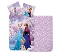 Frozen Purple Bedding Set, 100% Cotton, Reversible Duvet Cover 140 x 200 cm + Pillowcase 65 x 65 cm, Frozen, with Elsa, Anna and Olaf