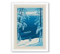 Frozen River at Dawn Vintage Framed Wall Art Print A1 (84.1×59.4cm) White, Wall Decor for Living Room, Bedroom, Office & Home, Ready to Hang, Art Gift