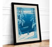 Frozen River at Dawn Vintage Framed Wall Art Print A2 Black