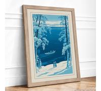 Frozen River at Dawn Vintage Framed Wall Art Print A3 (42×29.7cm) Oak, Wall Decor for Living Room, Bedroom, Office & Home, Ready to Hang, Art Gift