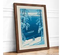 Frozen River at Dawn Vintage Framed Wall Art Print A3 (42×29.7cm) Walnut,