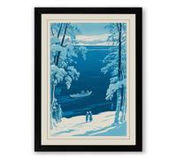 Frozen River at Dawn Vintage Framed Wall Art Print A4 (29.7×21cm) Black, Wall Decor for Living Room, Bedroom, Office & Home, Ready to Hang, Art Gift