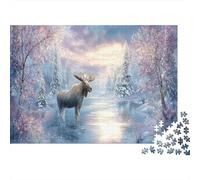 Frozen River Moose Puzzles 1000 Piece Challenge Toy Adults And Children Impossible Jigsaw Puzzle Educational Challenge Home Decoration Gift 38x26cm/1000pcs