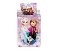 Frozen Single Duvet Cover 140x200 + Pillowcase 70x90 Elsa Anna Purple Gift | Reversible bedding | Natural cotton breathable Oeko-Tex | Olaf official Disney | Girls 3-10 | Gift idea | Machine washable