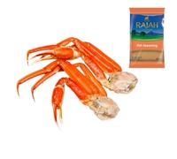 Frozen Snow Crab Legs 1kg with Rajah Fish Seasoning 100Gr - Delicate Snow Crab Legs, flavored with Rajah seasoning for a luxurious seafood experience