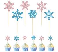 Frozen Snowflake Toppers Cake Decorations - 24 PCS Glitter Snowflake Cupcake Picks, Pink and Blue Frozen Food Picks Cupcakes Toppers Cake Decorations for Christmas Winter Party Decoration Supplies