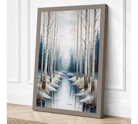 Frozen Stream in Birch Forest Canvas Wall Art Print 18x12 Inch