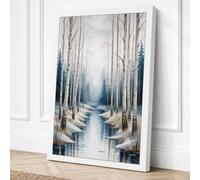 Frozen Stream in Birch Forest Canvas Wall Art Print 18x12 Inch
