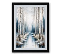 Frozen Stream in Birch Forest Scandinavian Framed Wall Art Print A2 (59.4×42cm) Black, Wall Decor for Living Room, Bedroom, Office & Home, Ready to Hang, Art Gift