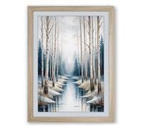 Frozen Stream in Birch Forest Scandinavian Framed Wall Art Print A2 (59.4×42cm) Oak, Wall Decor for Living Room, Bedroom, Office & Home, Ready to Hang, Art Gift