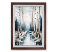 Frozen Stream in Birch Forest Scandinavian Framed Wall Art Print A2 (59.4×42cm) Walnut, Wall Decor for Living Room, Bedroom, Office & Home, Ready to Hang, Art Gift