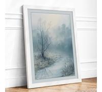 Frozen Stream in Winter Scandinavian Framed Wall Art Print A4 (29.7×21cm) White, Wall Decor for Living Room, Bedroom, Office & Home, Ready to Hang, Art Gift