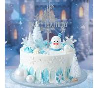 Frozen Theme Cake Decorations Set - 17PCS Snowflake & Castle Cake Toppers for Kids Birthday Party, Non-Toxic & Safe Children's Cake Decorations (Blue & White)