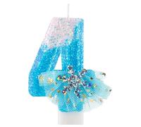 Frozen Themed Blue and White Number 4 Birthday Candles with Snowflake Skirt Design Cake Topper for Girls 4th Birthday Celebrations Party Supplies Decorations