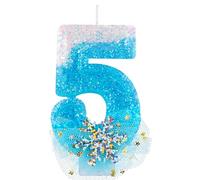 Frozen Themed Blue and White Number 5 Birthday Candles with Snowflake Skirt Design Cake Topper for Girls 5th Birthday Celebrations Party Supplies Decorations