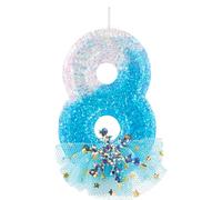 Frozen Themed Blue and White Number 8 Birthday Candles with Snowflake Skirt Design Cake Topper for Girls 8th Birthday Celebrations Party Supplies Decorations