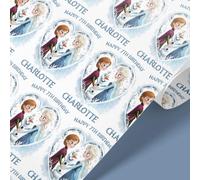 Frozen-Themed Personalised Birthday Wrapping Paper - Custom Name & Age - Anna, Elsa & Olaf Design - 1m to 8m Lengths - Fully Recyclable Rolls- Frozen Wrapping Paper