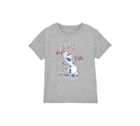 Frozen Valentine's Day Love is in The Air with Olaf Girls T Shirt, Athletic Heather, 5-6 Years