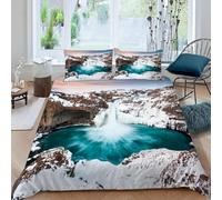 Frozen Waterfall Single Duvet Cover Set 3D Printed Natural Landscapes Bedding Set Ultra Soft Microfiber Quilt Cover 135x200 cm for Single Bed with 2 Pillowcases with Zipper a-926