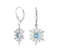 Frozen Winter Holiday Party Christmas Drop Dangle Ice Blue Star Snowflake Earrings for Women Teen .925 Sterling Silver Leverback