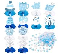 Frozen Winter Wonderland Party Decorations - 12 Pack Winter Themed Snowflake Honeycomb Table Centerpieces and 600pcs Snowflake Confetti for Christmas Holiday Winter Birthday Baby Shower Party Supplies