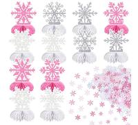 Frozen Winter Wonderland Party Decorations - 12Pcs Pink White Silver Snowflake Honeycomb Table Centerpieces and 600pcs Snowflake Confetti for Xmas Holiday Winter Birthday Baby Shower Party Supplies