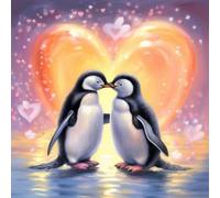 FrpDAdle Romantic Kiss Penguins Diamond Painting Art Kit Home Decor，30×30cm | Romantic kiss penguins design, sparkling diamonds. Clear canvas, relaxing DIY. Perfect for beginners, adds warm wall beauty.