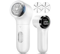 FrSara Fabric Shaver, Rechargeable Lint Remover, 3-Speed Electic Lint Shaver, 6-Blade Sweater Shavers to Remove Pilling, Battery Powered with LED Display for Furniture,Clothes, Upholstery,Pure White