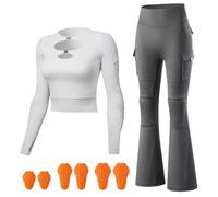 FRSGFCV Women's Mesh Motorcycle Riding Gear Set - Breathable Jacket and Pants with Removable CE Armor Reflective Strips YKK Zipper for Safe Commuting and Long Rides(Size:XL,Color:White-Gray)