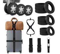 Frstem 12 Pack Luggage Wheel Covers,3 Size Luggage Wheel Protector Covers for 1.89-2.56''Spinner Wheels,Silicone Suitcase Cover with Luggage Strap,Suitcase Belt Strap & 2 Suitcase Safe Belt for Travel