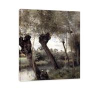 FRTDSAG Weeping Willows By The RiverbankFrench Barbizon Style Landscape Canvas Art, Rustic Countryside Wall Decor Print20x24cm Unframed