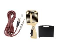 FRTHVB Dynamic Microphone with Cardioid Pickup Pattern, Professional Stage Mic, Retro Design Adjustable Angle for KTV Live Performance, Zinc Alloy Construction with Shockproof Damping for (Golden)