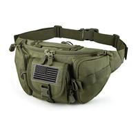 FRTKK Tactical Military Fanny Pack with USA Flag Patch with Adjustable Strap for Outdoor Fishing Cycling Camping Hiking Dog Walking, Military Green, 19,1-27,6 x 17,9 x 11,9 cm, Fanny Pack