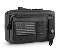 FRTKK Tactical Molle Admin Pouch Utility Laser Cut EDC Tool Pouch Bag Horizontal Modular Pouches Include US Flag Patch and Keychain (Black)