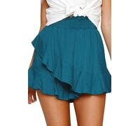 FRTROIN Skorts Skirts for Women Fashion Mini Wrap Skirt Flowy Linen Cotton High Waisted Shorts for Summer, Navy, XL