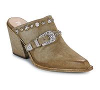 Fru.it Mules / Casual Shoes 8586-944-CUOIO-GREZZO-VELOUR-PLANET in Kaki 4.5