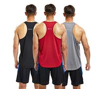 frueo 3 Pack Running Muscle Tank Top for Men Quick Dry Workout Sleeveless Tops Breathable Y-Back Shirts Sports Vests for Men (20418) Black Gray Red-S
