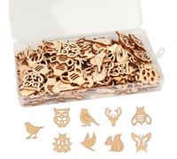 FRUHLING Pack of 100 Wooden Forest Animals Shapes Discs Wooden Discs Natural Wood Pieces Unfinished Wooden Cutouts Wooden Pendant for Confetti Table Decoration DIY Craft Decorations